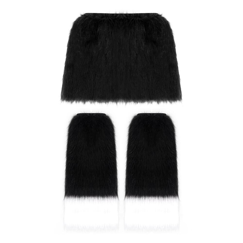 9194 Faux Fur A Line Mini Skirt Furry Leg Warmer Boot Cuff Cover